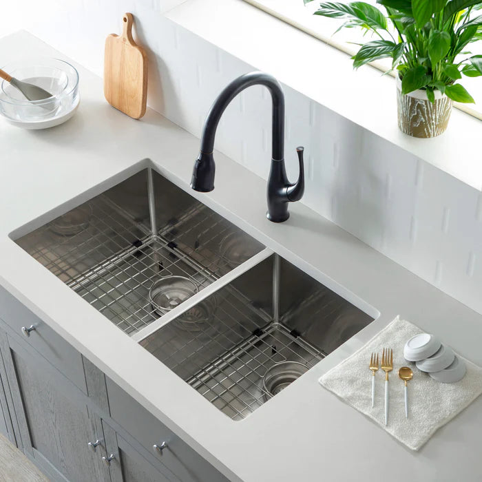32 3/4" Handcrafted Undermount Double Bowl Stainless Steel Kitchen Sink - C1-33DBS (CF)