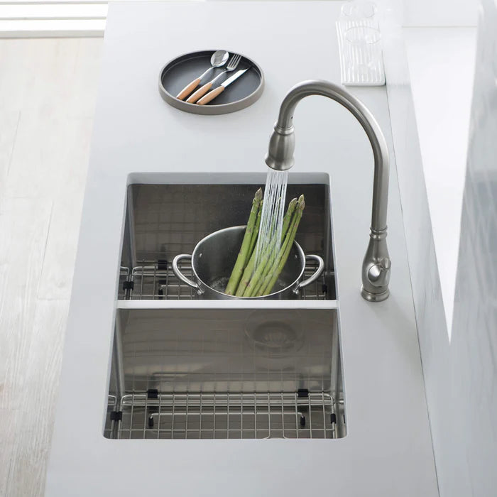 32 3/4" Handcrafted Undermount Double Bowl Stainless Steel Kitchen Sink - C1-33DEQ (CF)