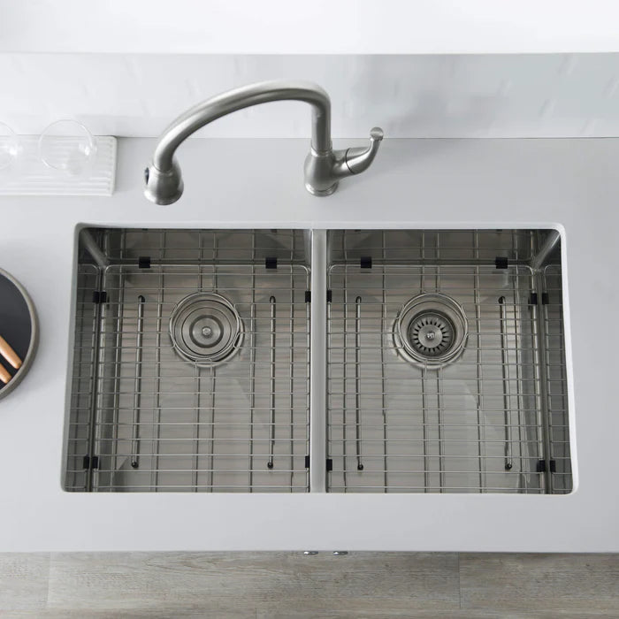 32 3/4" Handcrafted Undermount Double Bowl Stainless Steel Kitchen Sink - C1-33DEQ (CF)
