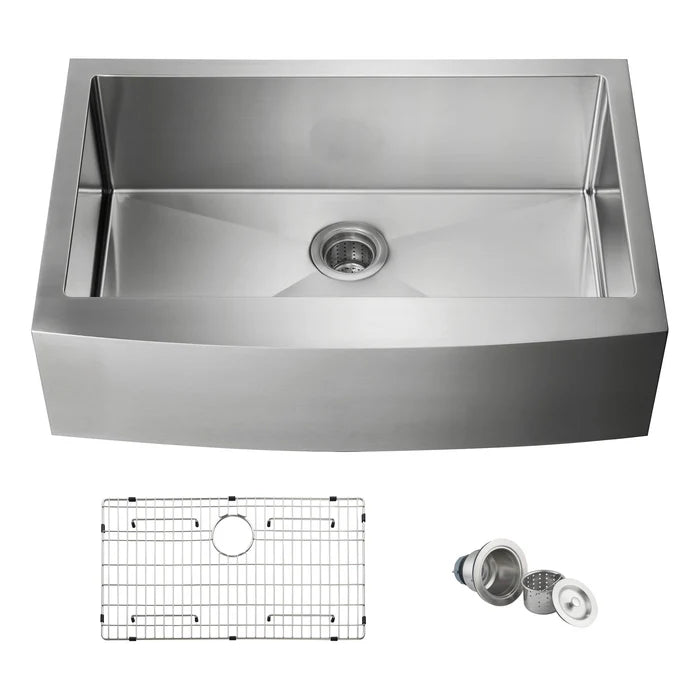 33" Handcrafted Farmhouse Apron Single Bowl Stainless Steel Kitchen Sink - C1-33SF (CF)