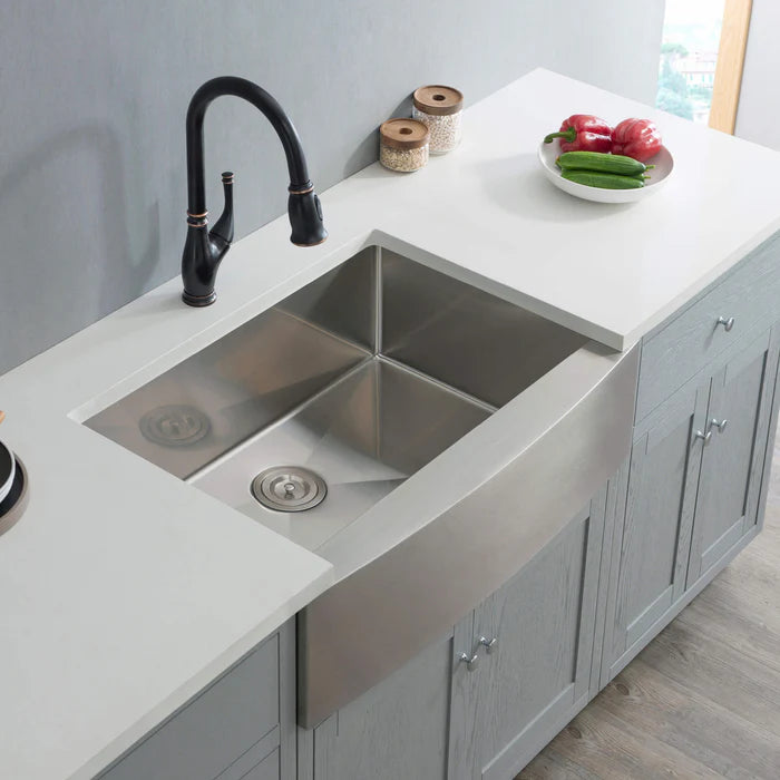 33" Handcrafted Farmhouse Apron Single Bowl Stainless Steel Kitchen Sink - C1-33SF (CF)