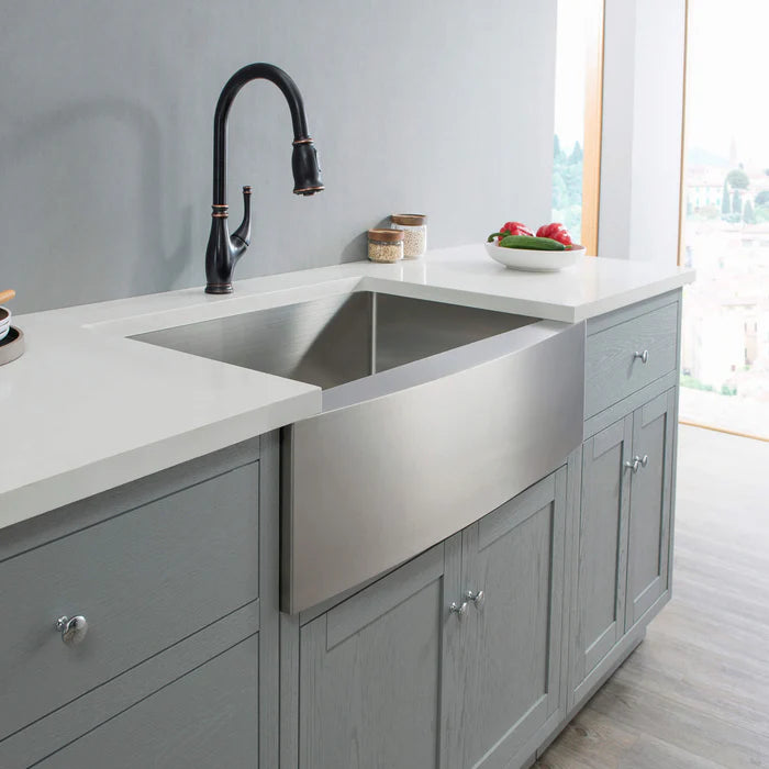 33" Handcrafted Farmhouse Apron Single Bowl Stainless Steel Kitchen Sink - C1-33SF (CF)