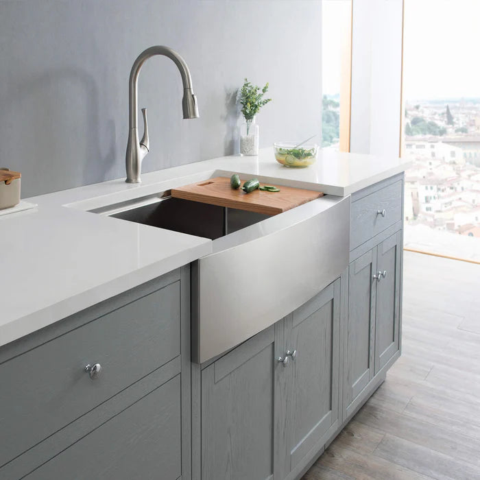 33" Farmhouse Apron Single Bowl Stainless Steel Workstation Kitchen Sink - C1-33SFT (CF)