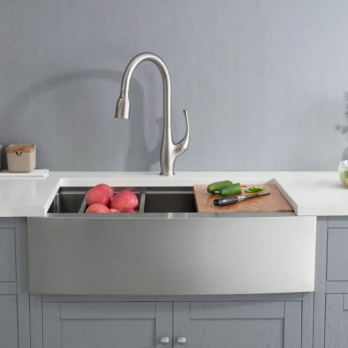 33" Farmhouse Apron Single Bowl Stainless Steel Workstation Kitchen Sink - C1-33SFT (CF)