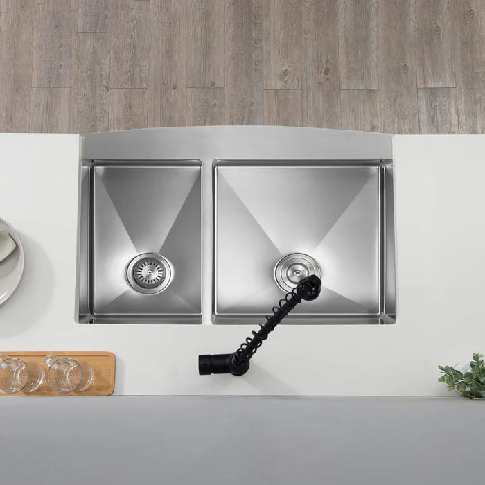 36" Handcrafted Farmhouse Apron Double Bowl Stainless Steel Kitchen Sink - C1-36DF (CF)