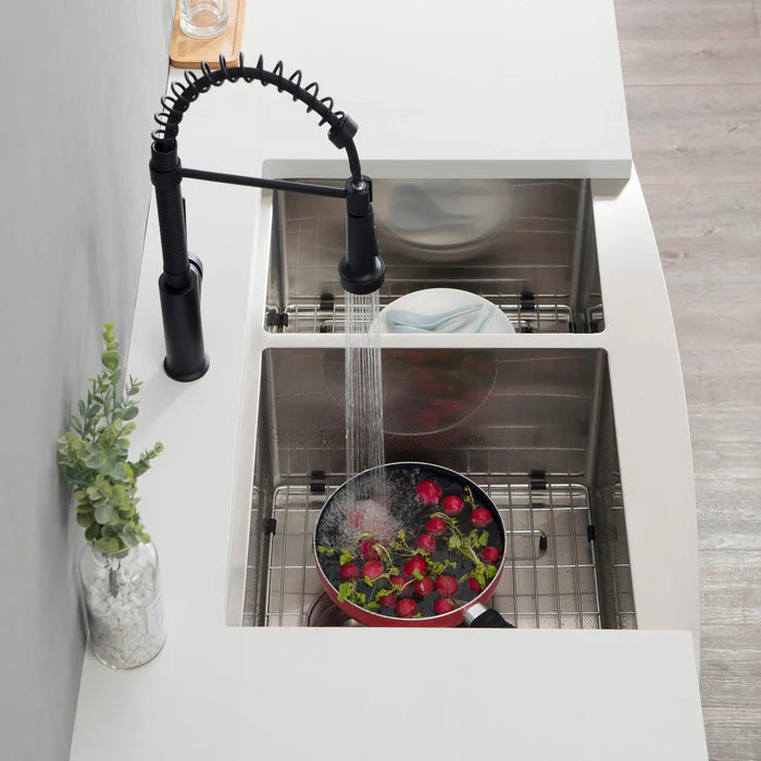 36" Handcrafted Farmhouse Apron Double Bowl Stainless Steel Kitchen Sink - C1-36DF (CF)