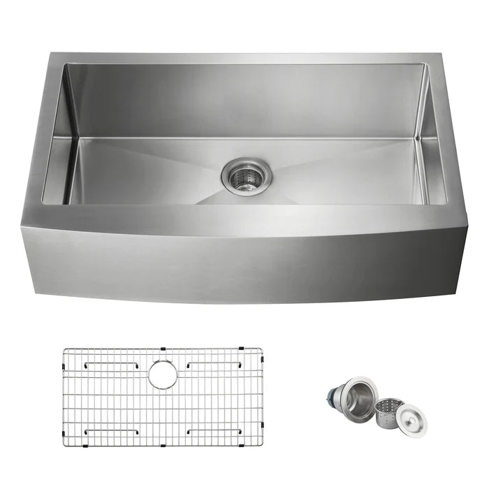 36" Handcrafted Farmhouse Apron Single Bowl Stainless Steel Kitchen Sink - C1-36SF (CF)