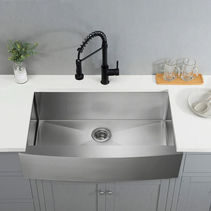 36" Handcrafted Farmhouse Apron Single Bowl Stainless Steel Kitchen Sink - C1-36SF (CF)