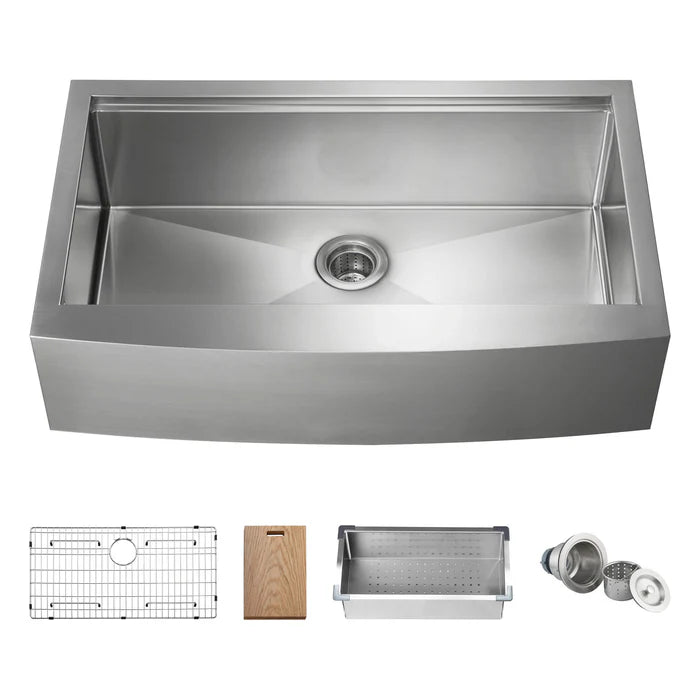 36" Farmhouse Apron Single Bowl Stainless Steel Workstation Kitchen Sink - C1-36SFT (CF)