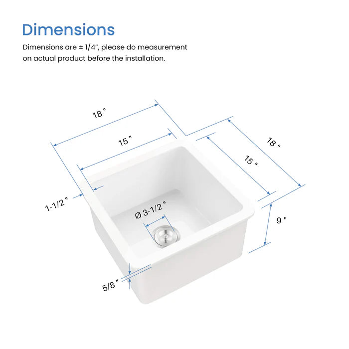 Nova 18" Fireclay Single Bowl Kitchen Drop-In/Undermount Sink - C2-18SQ (CF)