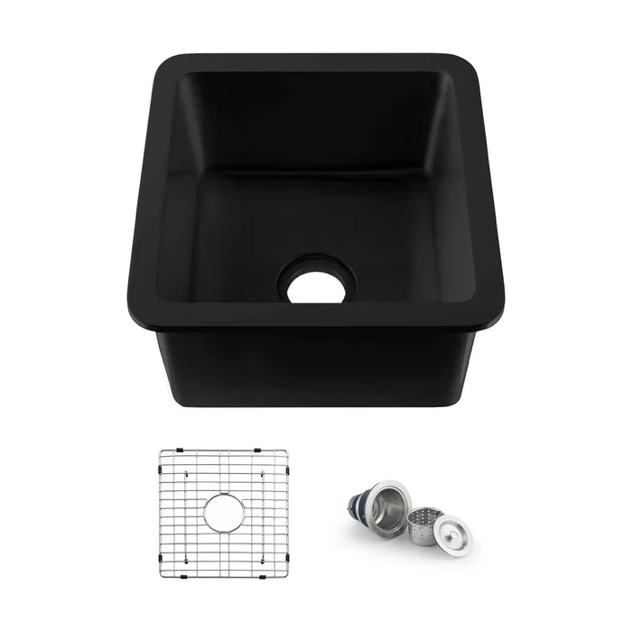 Nova 18" Matte Black Fireclay Single Bowl Kitchen Drop-In/Undermount Sink - C2-18SQMB (CF)