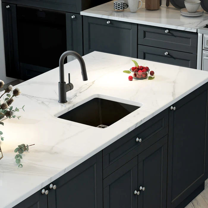 Nova 18" Matte Black Fireclay Single Bowl Kitchen Drop-In/Undermount Sink - C2-18SQMB (CF)