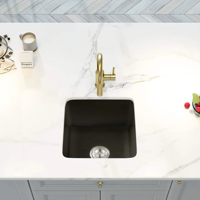 Nova 18" Matte Black Fireclay Single Bowl Kitchen Drop-In/Undermount Sink - C2-18SQMB (CF)