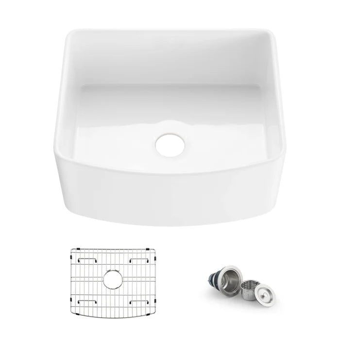 Nova 24" Curved Apron Front Fireclay Farmhouse Kitchen Sink - C2-24SFC (CF)