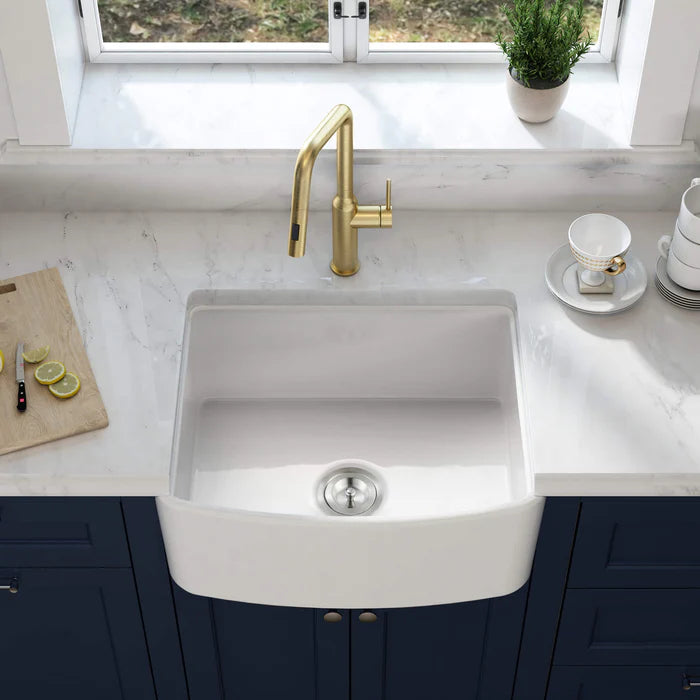 Nova 24" Curved Apron Front Fireclay Farmhouse Kitchen Sink - C2-24SFC (CF)