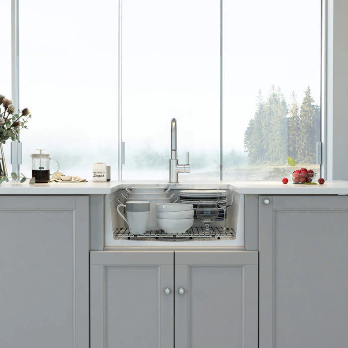 Nova 24" Curved Apron Front Fireclay Farmhouse Kitchen Sink - C2-24SFC (CF)