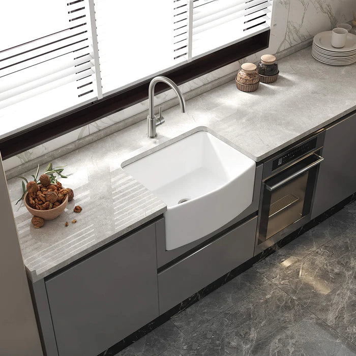Nova 24" Curved Apron Front Fireclay Farmhouse Kitchen Sink - C2-24SFC (CF)
