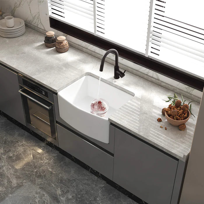 Nova 24" Curved Apron Front Fireclay Farmhouse Kitchen Sink - C2-24SFC (CF)