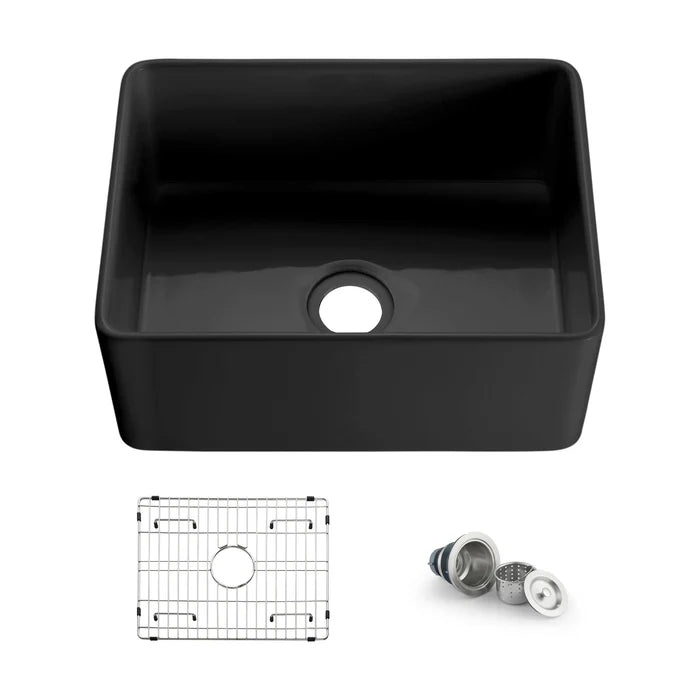 Nova 24" Matte Black Fireclay Single Bowl Kitchen Farmhouse Sink - C2-24SFMB (CF)
