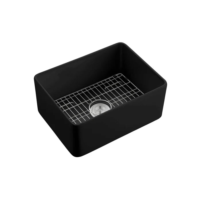Nova 24" Matte Black Fireclay Single Bowl Kitchen Farmhouse Sink - C2-24SFMB (CF)