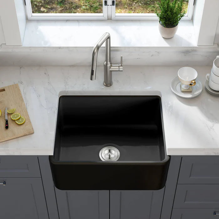 Nova 24" Matte Black Fireclay Single Bowl Kitchen Farmhouse Sink - C2-24SFMB (CF)