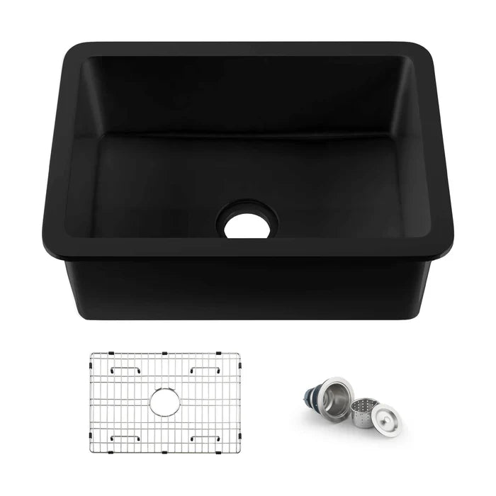 Nova 27" Matte Black Fireclay Single Bowl Kitchen Drop-In/Undermount Sink - C2-27SMB (CF)