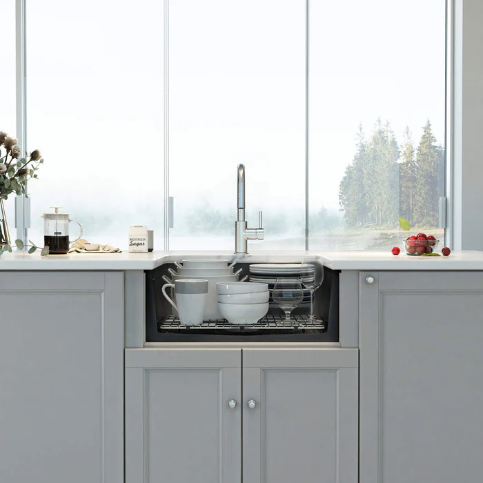Nova 27" Matte Black Fireclay Single Bowl Kitchen Drop-In/Undermount Sink - C2-27SMB (CF)