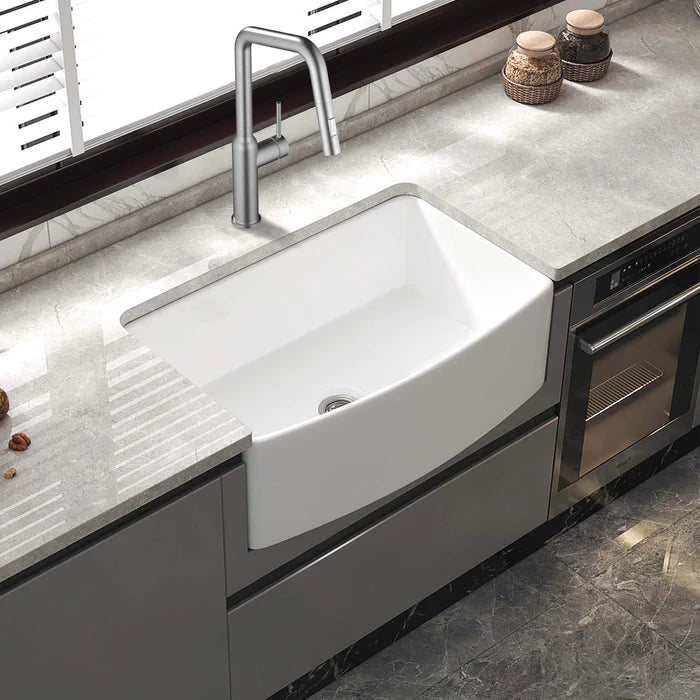 Nova 30" Curved Apron Front Fireclay Farmhouse Kitchen Sink - C2-30SFC (CF)