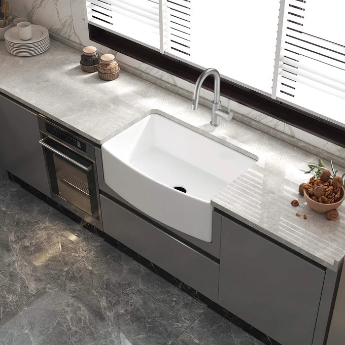 Nova 30" Curved Apron Front Fireclay Farmhouse Kitchen Sink - C2-30SFC (CF)