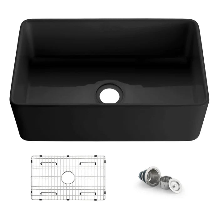 Nova 33" Matte Black Fireclay Single Bowl Kitchen Farmhouse Sink - C2-33SFMB (CF)