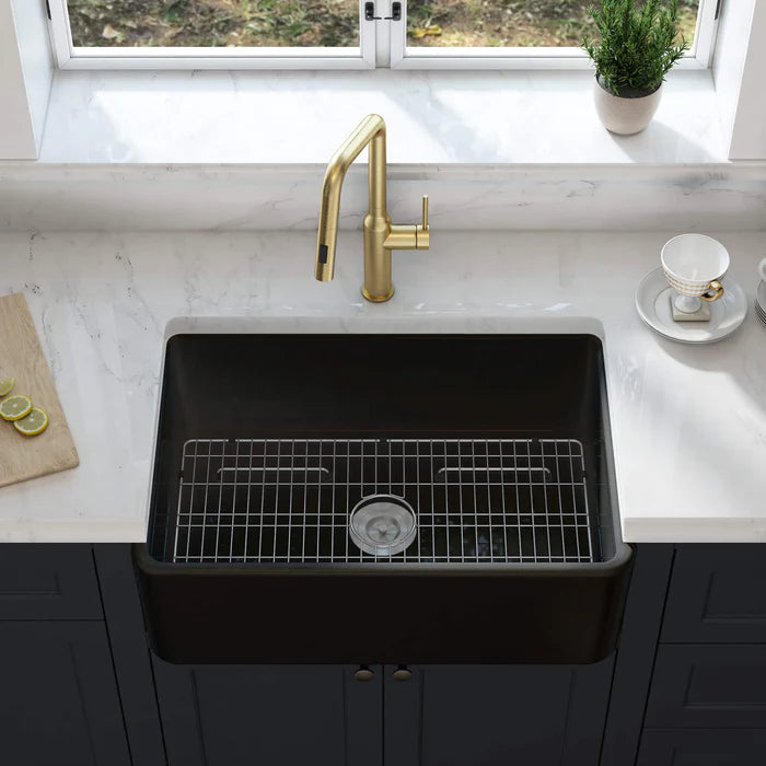 Nova 33" Matte Black Fireclay Single Bowl Kitchen Farmhouse Sink - C2-33SFMB (CF)