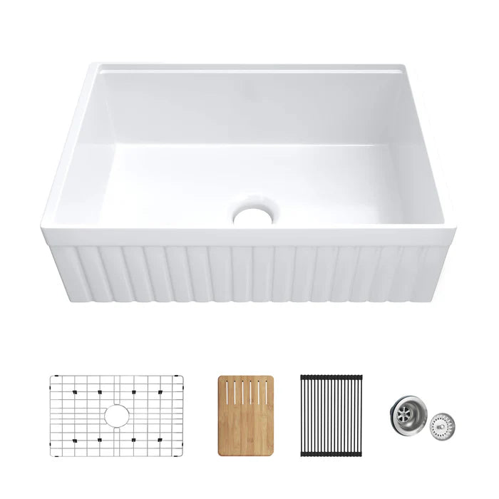 Nova 30″ Reversible Apron Kitchen Farmhouse Fireclay Workstation Sink - C2-30SFPIT (CF)