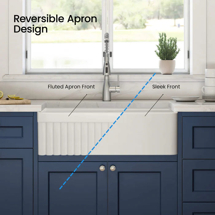 Nova 30″ Reversible Apron Kitchen Farmhouse Fireclay Workstation Sink - C2-30SFPIT (CF)