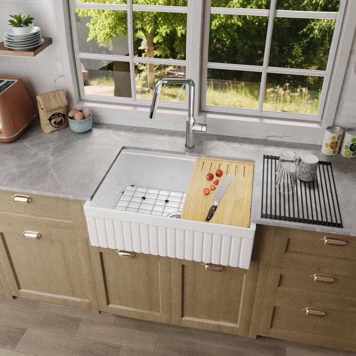 Nova 30″ Reversible Apron Kitchen Farmhouse Fireclay Workstation Sink - C2-30SFPIT (CF)