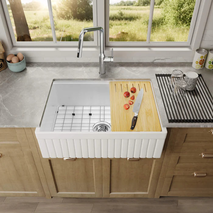 Nova 30″ Reversible Apron Kitchen Farmhouse Fireclay Workstation Sink - C2-30SFPIT (CF)