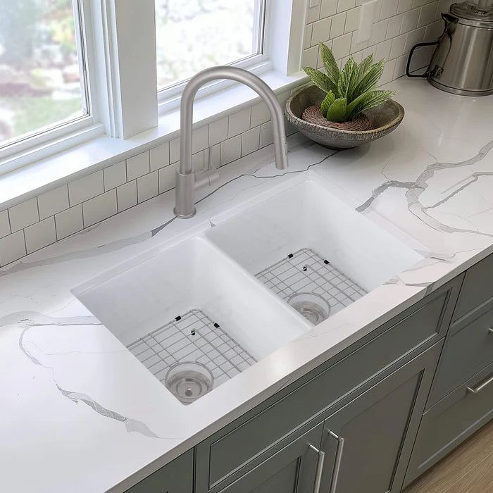 32" Fireclay Double Bowl Drop-In/Undermount Kitchen Sink - C2-32D (CF)