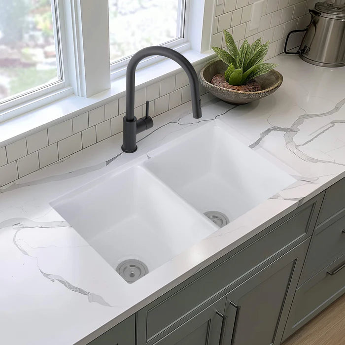 32" Fireclay Double Bowl Drop-In/Undermount Kitchen Sink - C2-32D (CF)