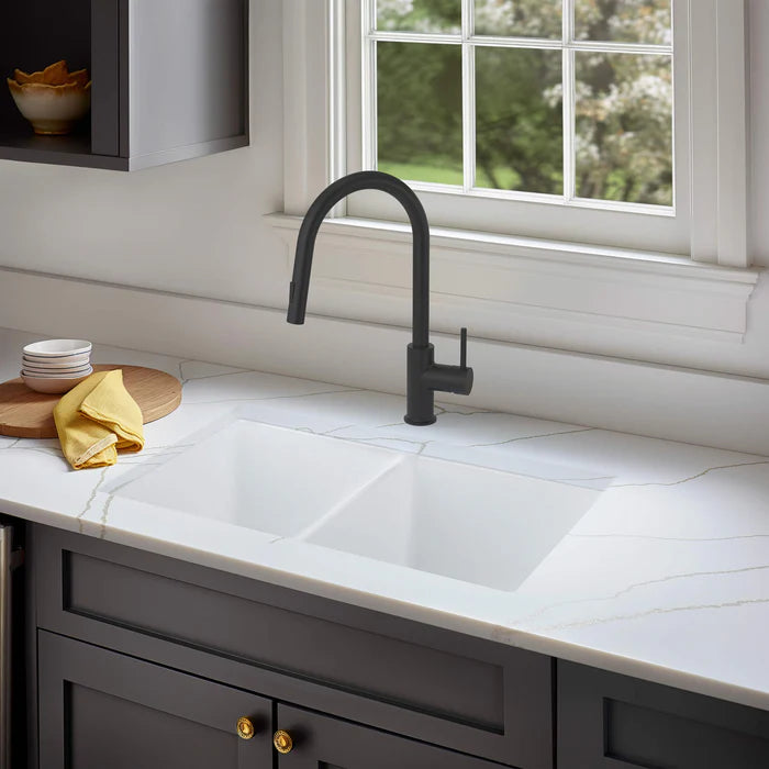 32" Fireclay Double Bowl Drop-In/Undermount Kitchen Sink - C2-32D (CF)