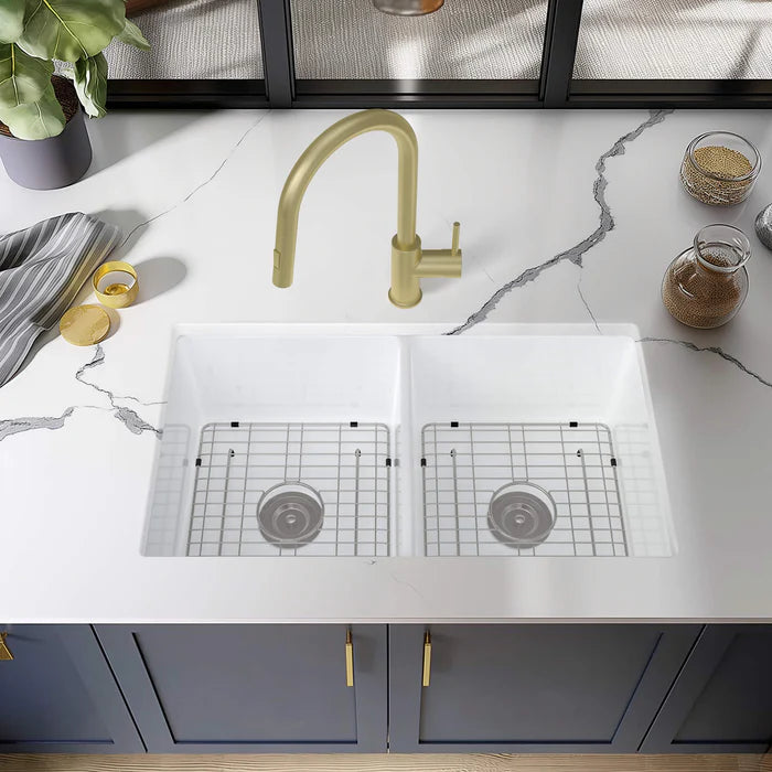 32" Fireclay Double Bowl Drop-In/Undermount Kitchen Sink - C2-32D (CF)