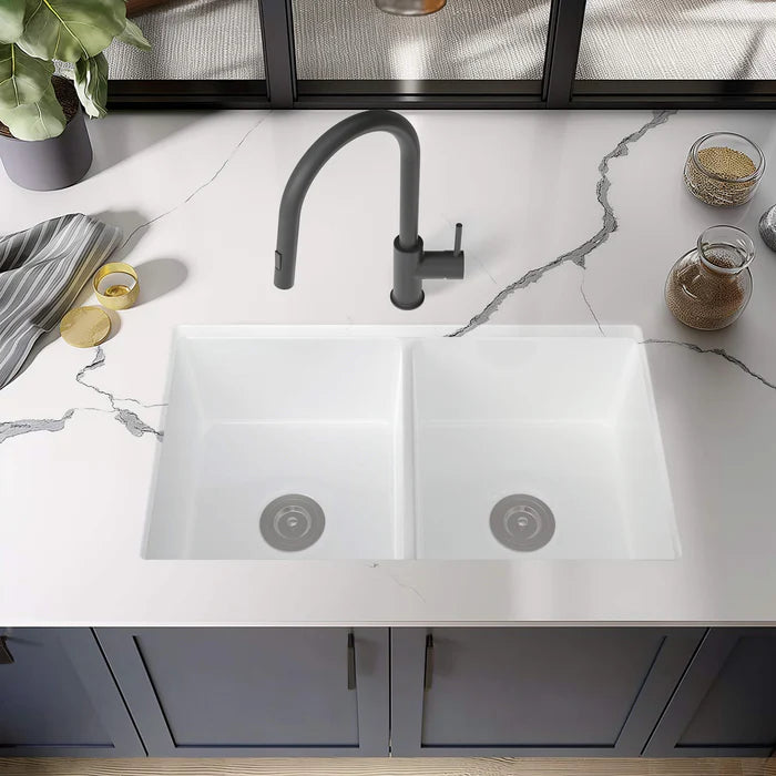 32" Fireclay Double Bowl Drop-In/Undermount Kitchen Sink - C2-32D (CF)