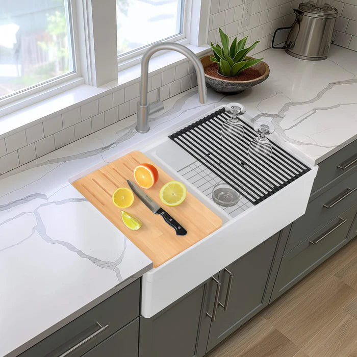 33" Fireclay Double Bowl Farmhouse Kitchen Workstation Sink - C2-33DFT (CF)