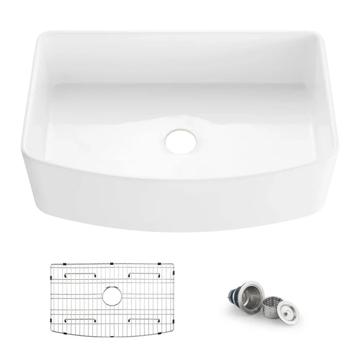 Nova 33" Curved Apron Front Fireclay Farmhouse Kitchen Sink - C2-33SFC (CF)