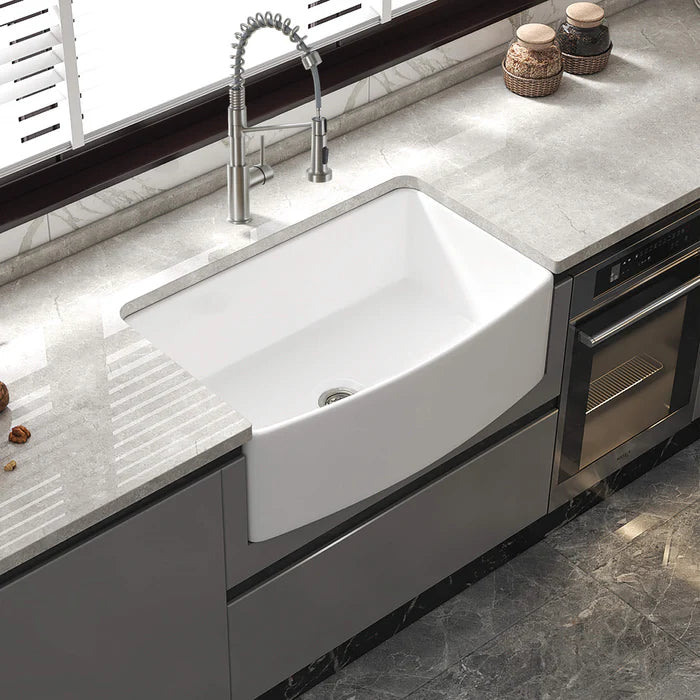 Nova 33" Curved Apron Front Fireclay Farmhouse Kitchen Sink - C2-33SFC (CF)