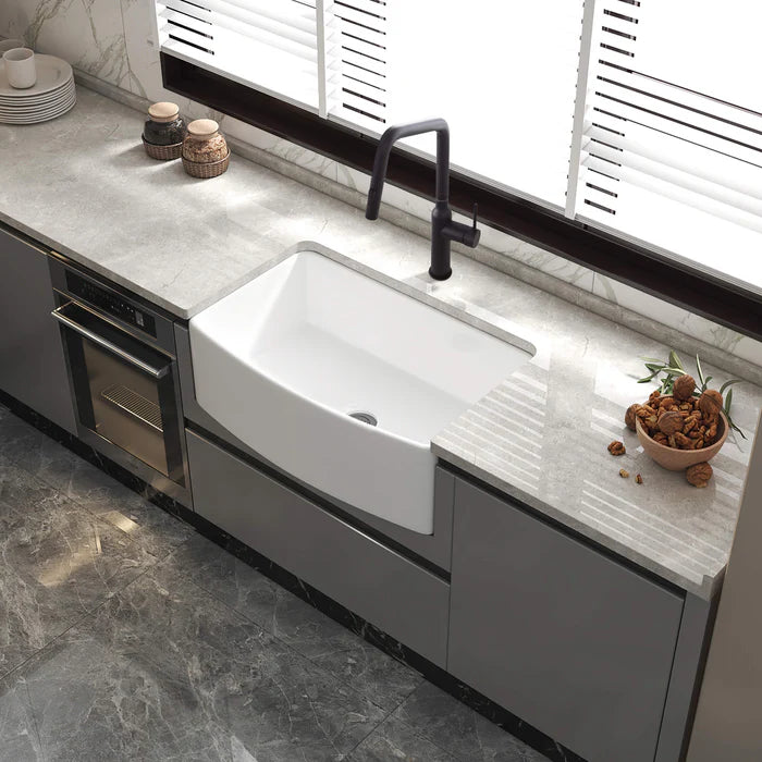 Nova 33" Curved Apron Front Fireclay Farmhouse Kitchen Sink - C2-33SFC (CF)