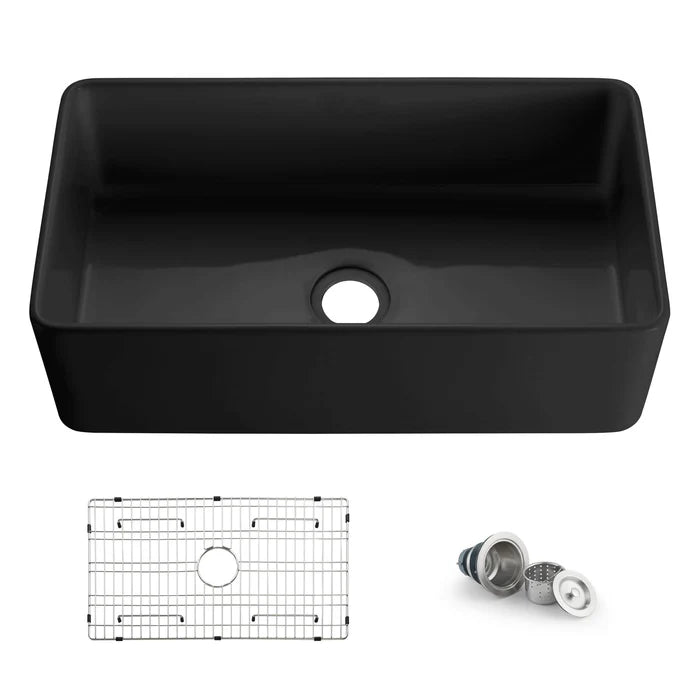 Nova 33" Matte Black Fireclay Single Bowl Kitchen Farmhouse Sink - C2-33SFMB (CF)