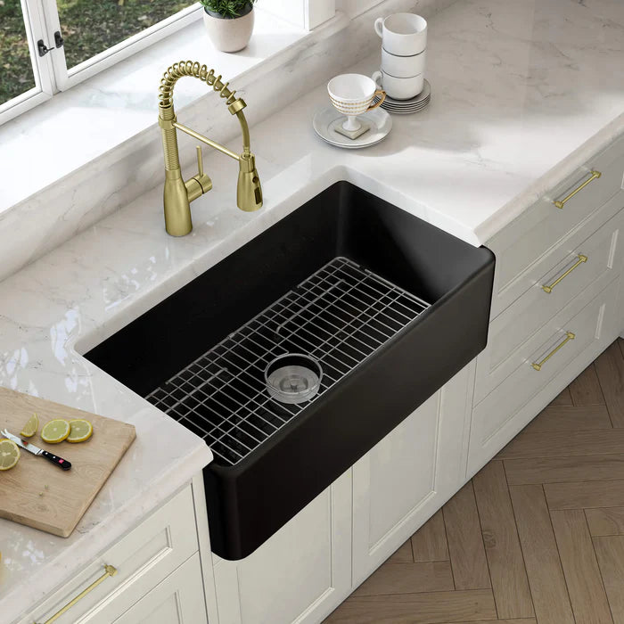 Nova 33" Matte Black Fireclay Single Bowl Kitchen Farmhouse Sink - C2-33SFMB (CF)