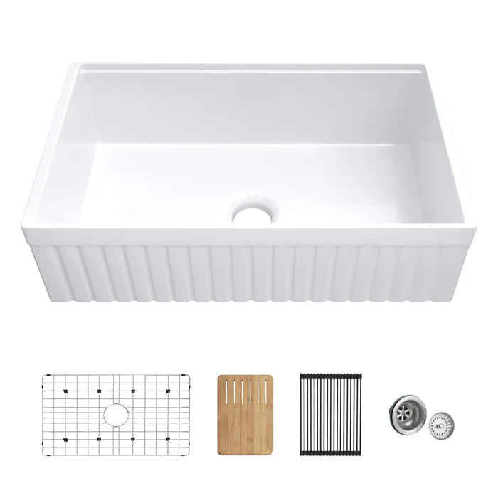 Nova 33″ Reversible Apron Kitchen Farmhouse Fireclay Workstation Sink - C2-33SFPIT (CF)
