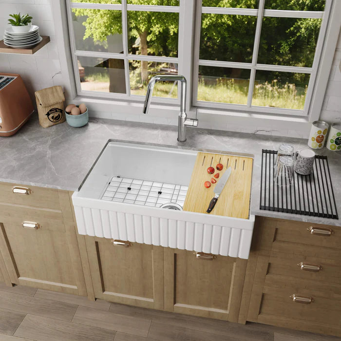 Nova 33″ Reversible Apron Kitchen Farmhouse Fireclay Workstation Sink - C2-33SFPIT (CF)