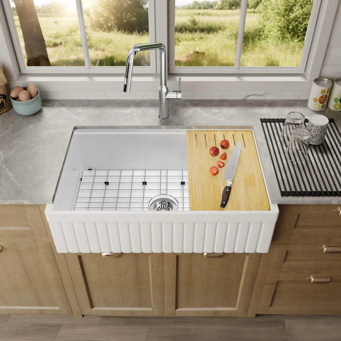 Nova 33″ Reversible Apron Kitchen Farmhouse Fireclay Workstation Sink - C2-33SFPIT (CF)