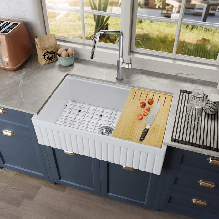 Nova 33″ Reversible Apron Kitchen Farmhouse Fireclay Workstation Sink - C2-33SFPIT (CF)